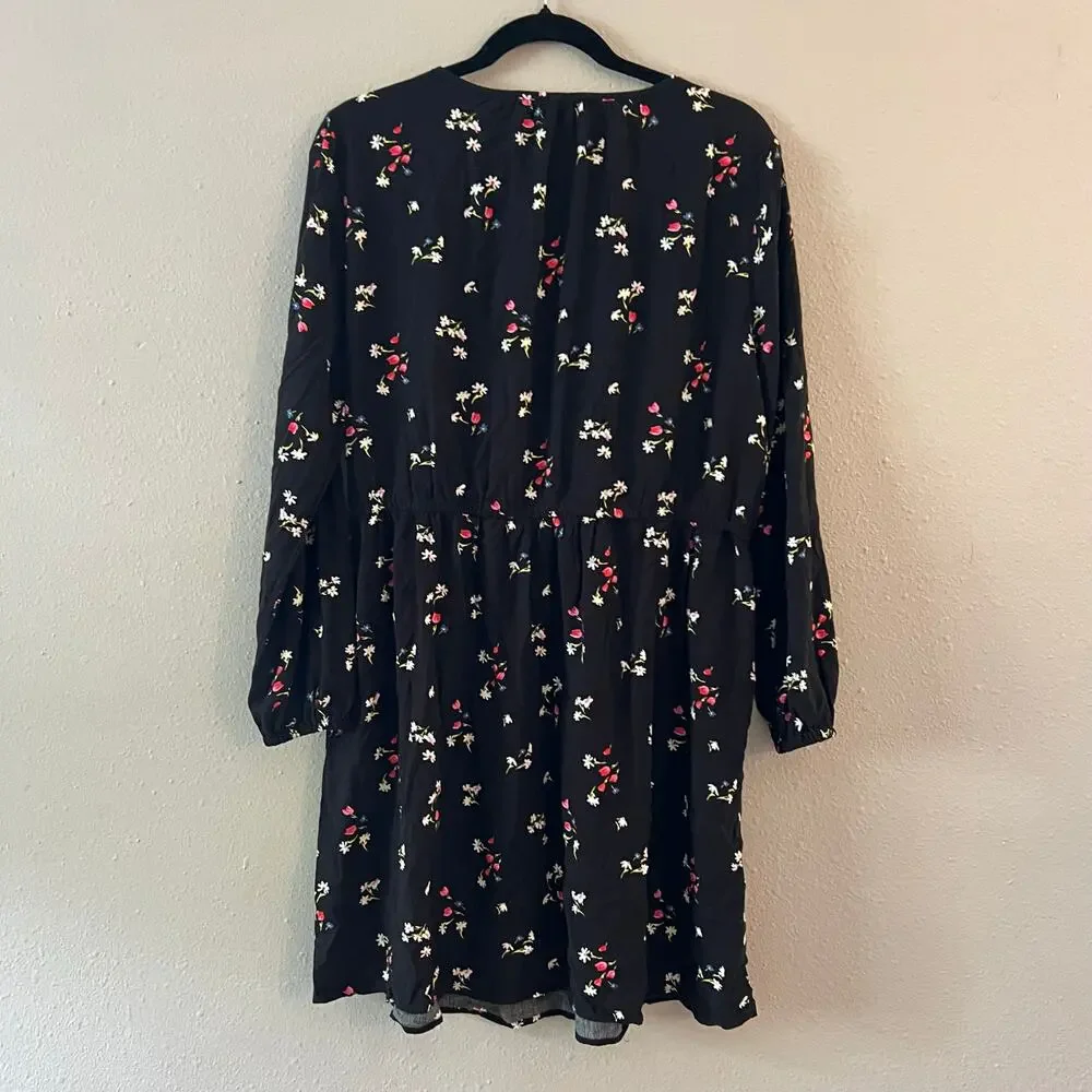 LOFT Petites Floral Side Tie Button Dress Black Long Sleeve Size Large Petite - Picture 5 of 6